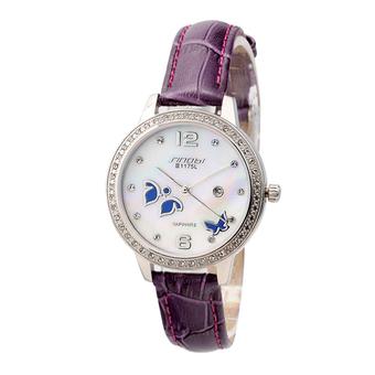 SINOBI Fashion Crystal Quartz Women Stainless Steel Watches Silver Butterfly Ladies Purple Bracelet Watch- Intl  