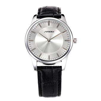 SINOBI Female Casual Quartz Watches Black Leather Silver Case Women Business Bracelet Wristwatches- Intl  