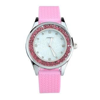 SINOBI Ladies Fashion Diamond Quartz-watch Pink Leather Strap Women Wristwatches- Intl  