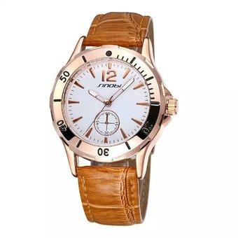 SINOBI Women Stylish Nail Scale Hollow Hands Analog Leather Strap Watches Lady Watch coffee whtie (Intl)  