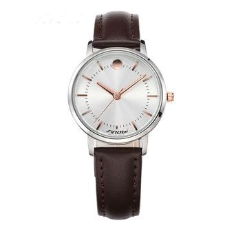 SINOBI Women's Fashion Leather Wristwatches Brown Watchband Rose Gold Nail Silver Surface Female's Quartz Watch - Intl  