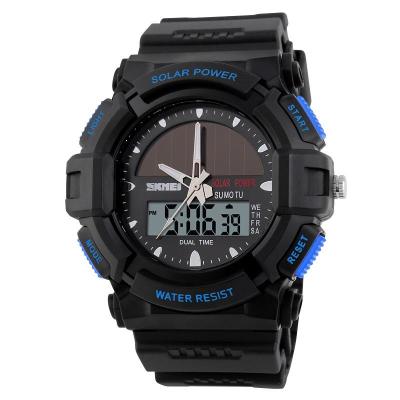 SKMEI 1050 Solar Power Black-Blue Edition Wristwatch - Jam Tangan Pria - Rubber - Black-Blue