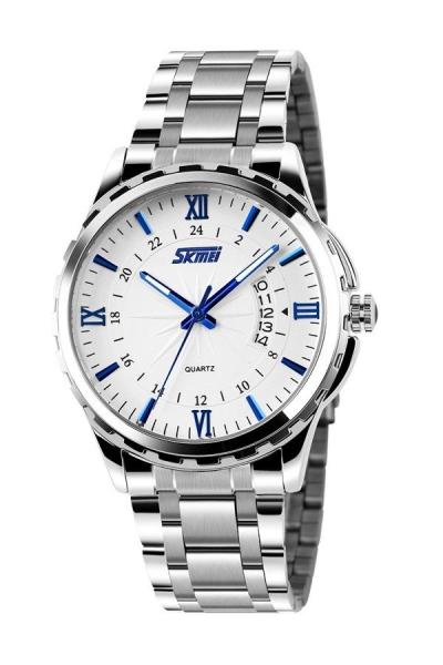 SKMEI 9069 Escape White Blue Edition - Jam Tangan Pria - Strap Stainless Steel - Putih