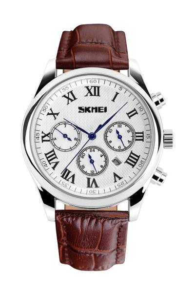 SKMEI 9078 Rotator - Jam Tangan Pria - Tali Kulit - Coklat