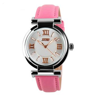 SKMEI Brand Women Dress Watches Waterproof Leather Strap Quartz Watch (Pink) - Intl  