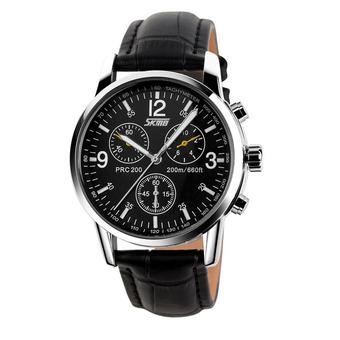 SKMEI Casual Men Leather Strap Watch Water Resistant 30m - 9070CL - Hitam  