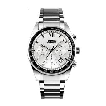 SKMEI Casual Men Stainless Strap Watch Water Resistant 30m - 9096CS - Silver/White  