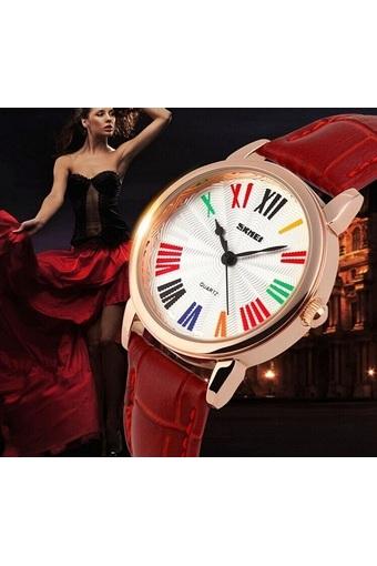 SKMEI Cheers - Jam Tangan Wanita - Merah - Tali Kulit - 1084 CL Red Edition  