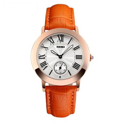 SKMEI Fashion Casual Ladies Leather Strap Watch - Jam Tangan Wanita - 1083CL - Orange