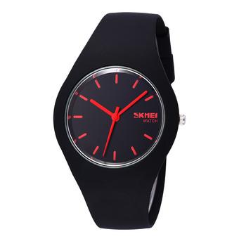 SKMEI Genuine men and women watch dazzling colorful candy colored student waterproof watch-Black Red (Intl)  