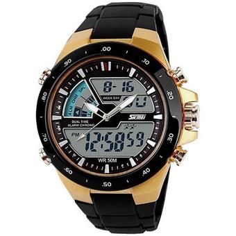 SKMEI Jam Tangan Sport Pria LED - Hitam-Emas - Strap Silikon - AD1016  