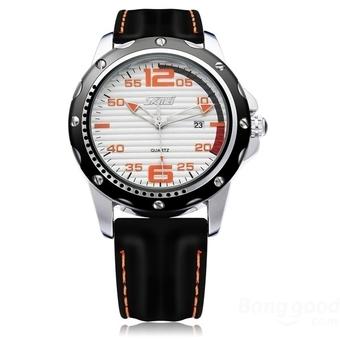 SKMEI Men's ICY 0992 - Jam Tangan Pria - Warna Putih-Oranye - Tali Karet Lembut  