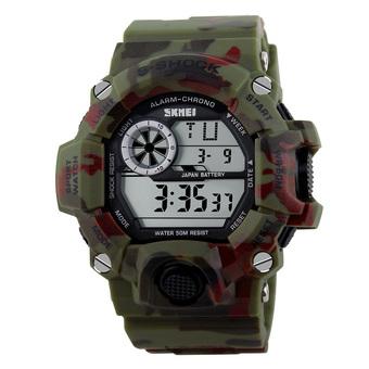 SKMEI Men's Sport LED Waterproof Rubber Strap Wrist Watch - Green Multicolor 1019  