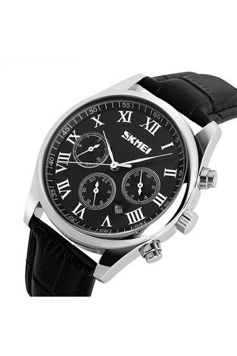 SKMEI Rotator - Jam Tangan Pria - Hitam - Tali Kulit - 9078 Full Black Edition  