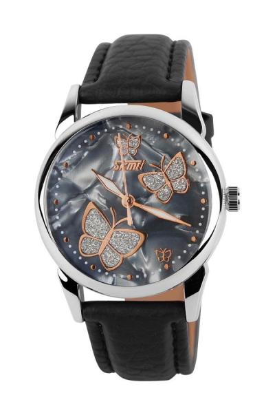 SKMEI Women's Butterfly 9079 Black Edition - Jam Tangan Wanita -Tali Kulit Sintetis - Hitam