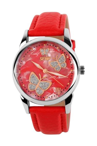 SKMEI Women's Butterfly 9079 Red Edition - Jam Tangan Wanita - Tali Kulit Sintetis - Merah