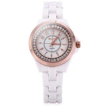 SKONE 5004 Ceramic Rhinestone Embedded Quartz Women Watch with Bracelet Clasp (Intl)  