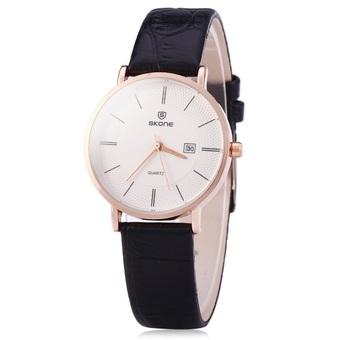 SKONE 5016 Ultrathin Leather Quartz Women Watch (Black) - Intl  