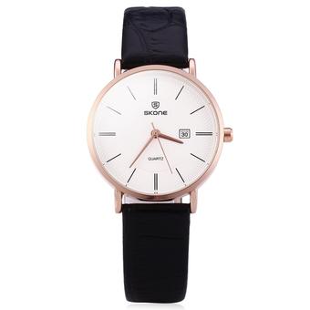 SKONE 5016 Ultrathin Leather Quartz Women Watch Black (Intl)  