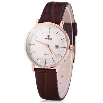 SKONE 5016 Ultrathin Leather Quartz Women Watch (Coffee) - Intl  