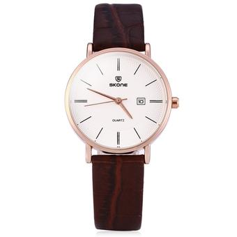 SKONE 5016 Ultrathin Leather Quartz Women Watch Coffee (Intl)  