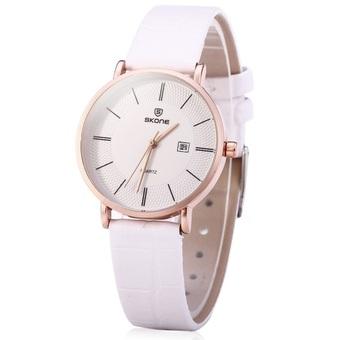 SKONE 5016 Ultrathin Leather Quartz Women Watch (White) - Intl  