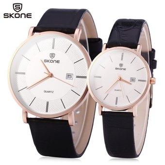 SKONE 5016 Ultrathin Quartz Couple Watch with PU Leather Strap-Black (Intl)  