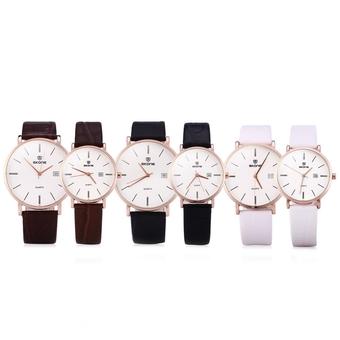 SKONE 5016 Ultrathin Quartz Couple Watch with PU Leather Strap Coffee (Intl)  