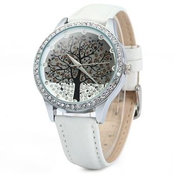 SKONE 5082 Women Quartz Imitation Diamond Wrist Watch with Tree Design Dial PU Strap (White) - Intl  