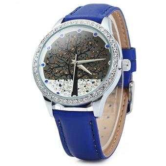 SKONE 5082 Women Quartz Imitation Diamond Wrist Watch with Tree Design Dial PU Strap (Blue) - Intl  