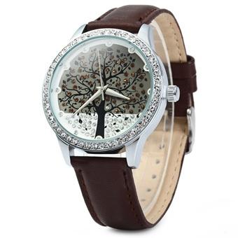 SKONE 5082 Women Quartz Imitation Diamond Wrist Watch with Tree Design Dial PU Strap (Coffee) - Intl  