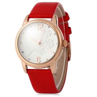 SKONE 5085 Women Big Number Rhinestone Stereo Rose Dial Quartz Watch Hollow Pointer (Red) - Intl  