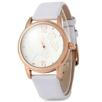 SKONE 5085 Women Big Number Rhinestone Stereo Rose Dial Quartz Watch Hollow Pointer (White) - Intl  