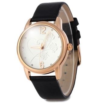 SKONE 5085 Women Big Number Rhinestone Stereo Rose Dial Quartz Watch Hollow Pointer (Black) - Intl  