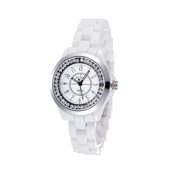 SKONE Brand Fashion Lady Full Diamond Decorative Noctilucent White Ceramic Watch (White) (Intl)  