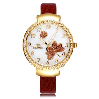 SKONE Hot fashion, high-grade students waterproof full diamond butterfly flower dial quartz watch-Brown Gold (Intl)  