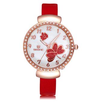 SKONE Hot fashion, high-grade students waterproof full diamond butterfly flower dial quartz watch-Red Rose Gold (Intl)  