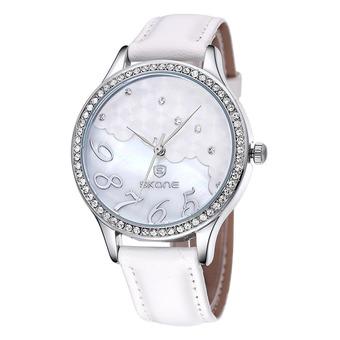 SKONE Lichade clouds diamond decorative surface PU leather watch Lady Business Casual watch-White White (Intl)  