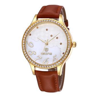 SKONE Lichade clouds diamond decorative surface PU leather watch Lady Business Casual watch-Brown Gold (Intl)  