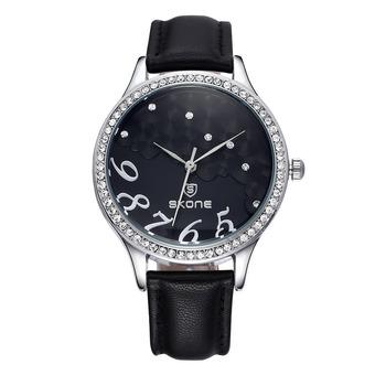 SKONE Lichade clouds diamond decorative surface PU leather watch Lady Business Casual watch-Black Black (Intl)  