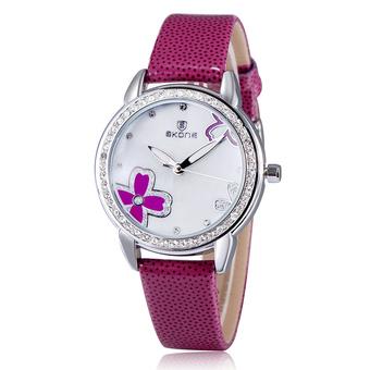 SKONE Luxury Brand Women Watch Rhinestone Leather Strap Shell Dial Clover Female Watch Hot Sale-Purple  