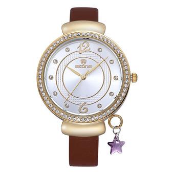 SKONE New Ladies Watch stereo digital scale small diamond edge fashion ladies watch-Coffee (Intl)  