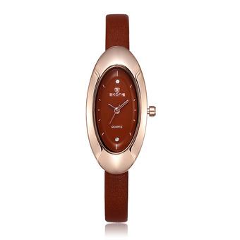 SKONE New fashion elegant goddess small oval dial genuine brand ladies watch-Coffee Gold Coffee (Intl)  