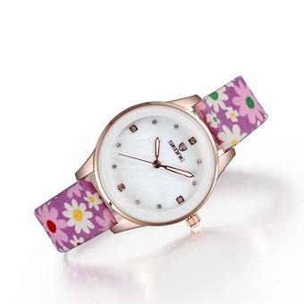 SKONE Small fresh ladies temperament table new fashion watch luminous Diamond Ladies Watch chrysanthemum pattern-Purple (Intl)  