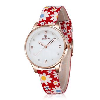 SKONE Small fresh ladies temperament table new fashion watch luminous Diamond Ladies Watch chrysanthemum pattern-Red (Intl)  