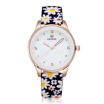 SKONE Small fresh ladies temperament table new fashion watch luminous Diamond Ladies Watch chrysanthemum pattern-Blue (Intl)  