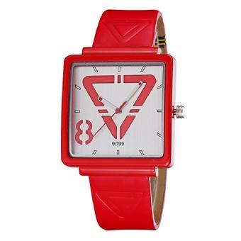 SKONE Woman Square Dial PU Leather Strap Casual Trendy Ladies Watch Quartz Analog Red - Intl  