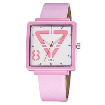 SKONE Woman Square Dial PU Leather Strap Casual Trendy Ladies Watch Quartz Analog Pink - Intl  