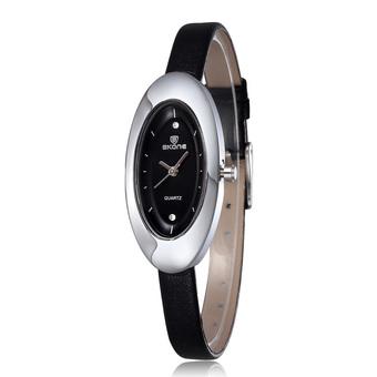 SKONE Women Business Fashion Watches Leather Strap Black Silver Black 506501  