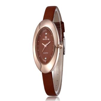 SKONE Women Business Fashion Watches Leather Strap brown Gold brown 506503  